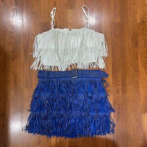 Nylon Apparel Rhinestone Fringe Skirt and Top Set Size Large